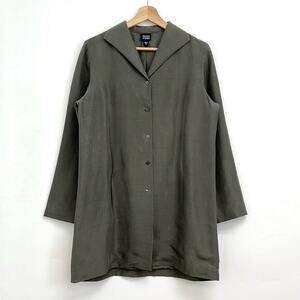 Eileen Fisher 100% Silk Long-Line Lightweight Blazer Jacket Artsy Neutral Small